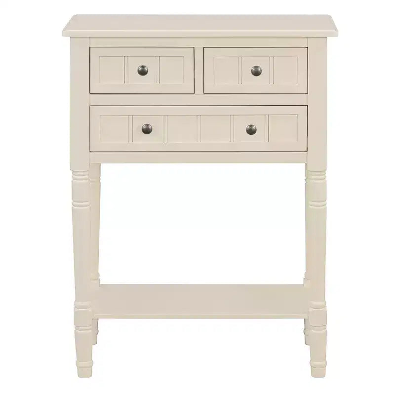 Bellemave Narrow Console Table, Slim Sofa Table with Three Storage Drawers and Bottom Shelf ,Beige