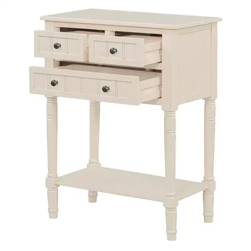 Narrow Console Table , Slim Sofa Table with Three Storage Drawers and Bottom Shelf , Beige