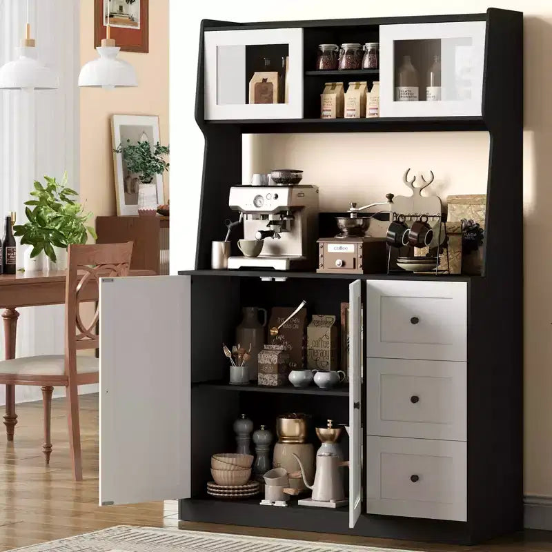 CuisinSmart 66.9 Tall Kitchen Hutch Storage Cabinet, Coffee Bar Cabinet with 3 Drawers & Lights, Freestanding Food Pantry Cabinet