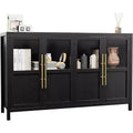 55'' Large Sideboard, Glass-Door Kitchen Storage Cabinet, Wooden Farmhouse Coffee Bar Cabinet, Dining Room Buffet Table with Storage