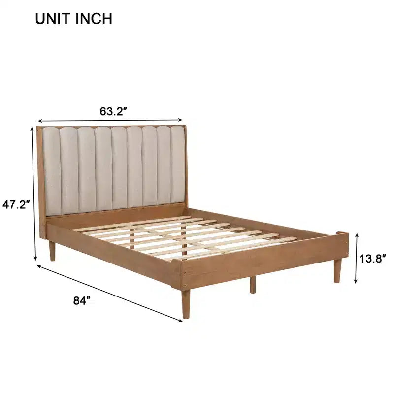 Ophelia Farmhouse Wooden Bed with Upholstered Headboard