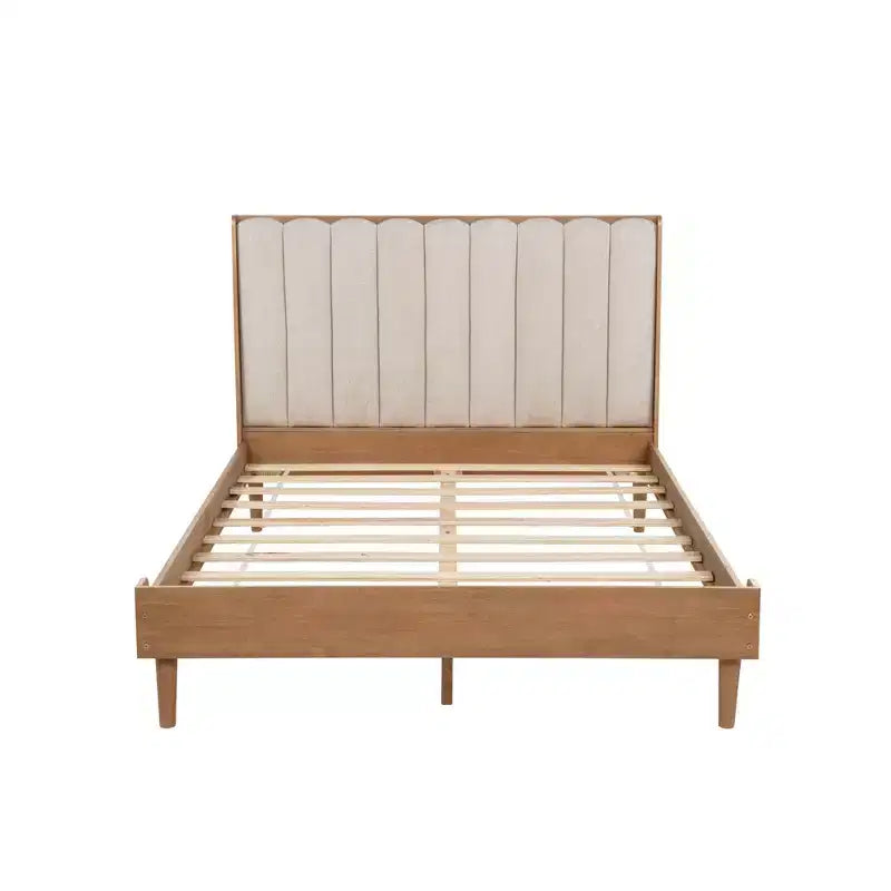 Ophelia Farmhouse Wooden Bed with Upholstered Headboard