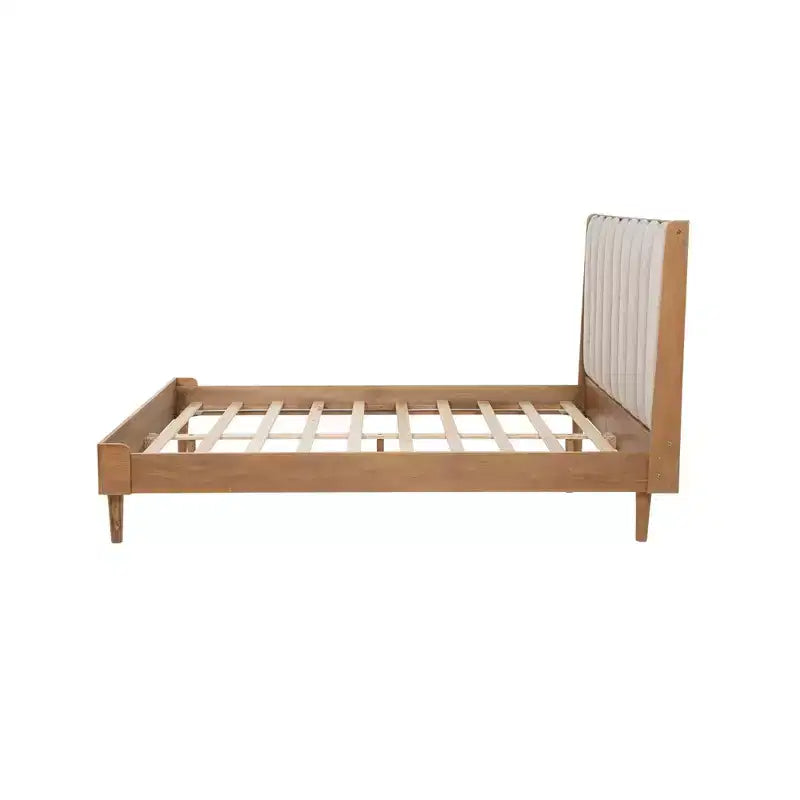 Ophelia Farmhouse Wooden Bed with Upholstered Headboard