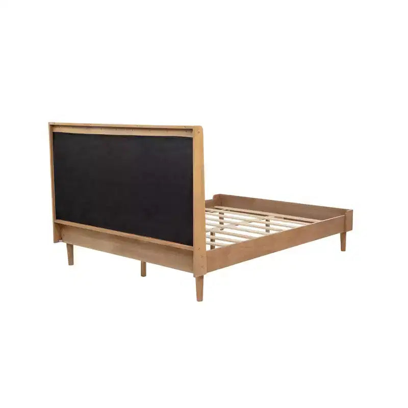 Ophelia Farmhouse Wooden Bed with Upholstered Headboard