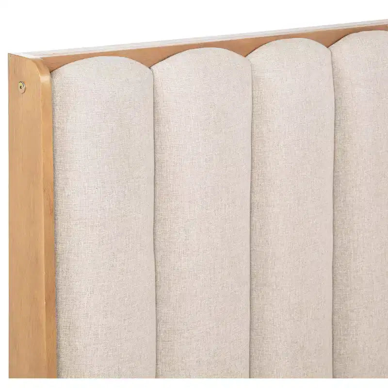 Ophelia Farmhouse Wooden Bed with Upholstered Headboard