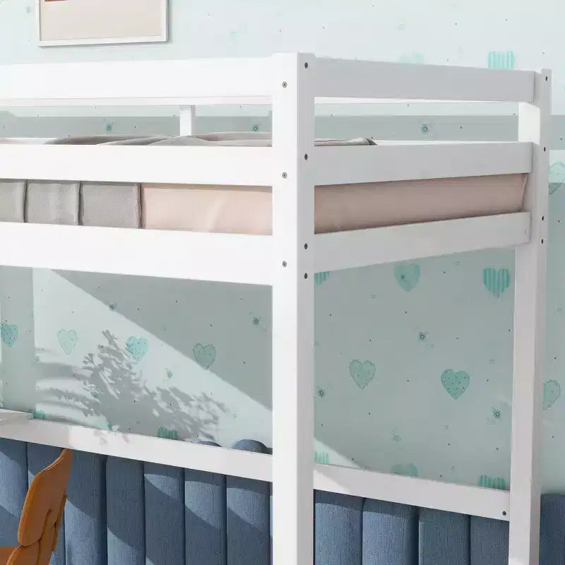 Minimalism Loft Bed with Ladder , Rubber Wood Twin Loft Bed with Safety Guardrail and Build - In Desk , Bed Frames for Kids , Teenagers