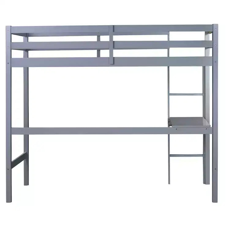 Minimalism Loft Bed with Ladder , Rubber Wood Twin Loft Bed with Safety Guardrail and Build - In Desk , Bed Frames for Kids , Teenagers