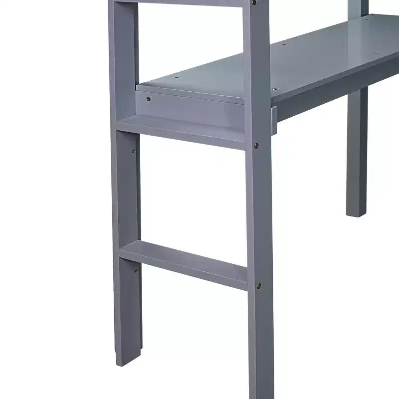 Minimalism Loft Bed with Ladder , Rubber Wood Twin Loft Bed with Safety Guardrail and Build - In Desk , Bed Frames for Kids , Teenagers