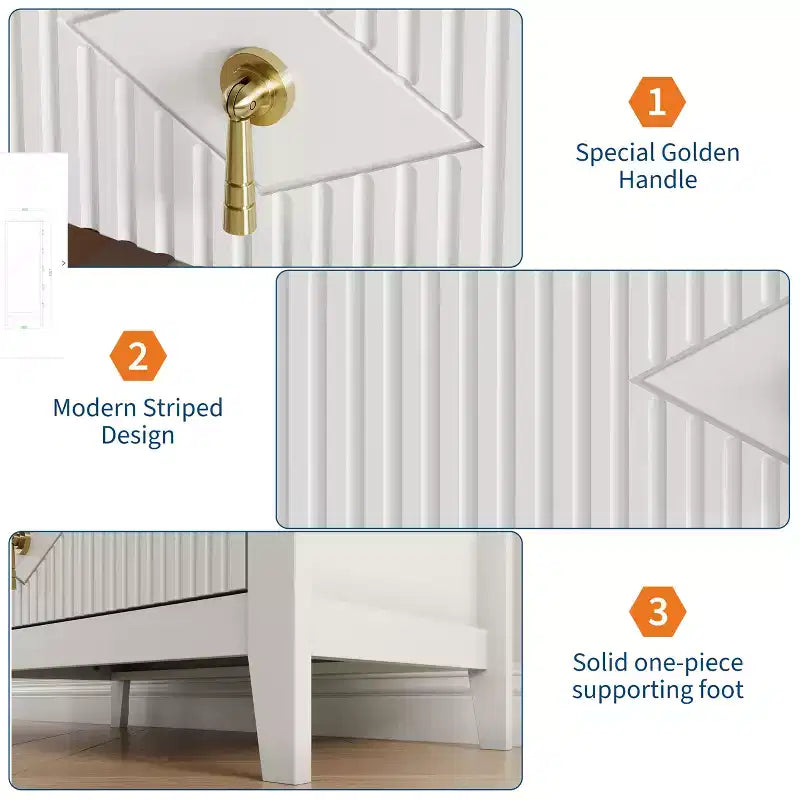 Fluted White Dresser for Bedroom , 43 Tall Storage Dresser Tower with 5 Drawers , Modern Chest of Drawers , Storage Organizer Unit for Closet , Entryway