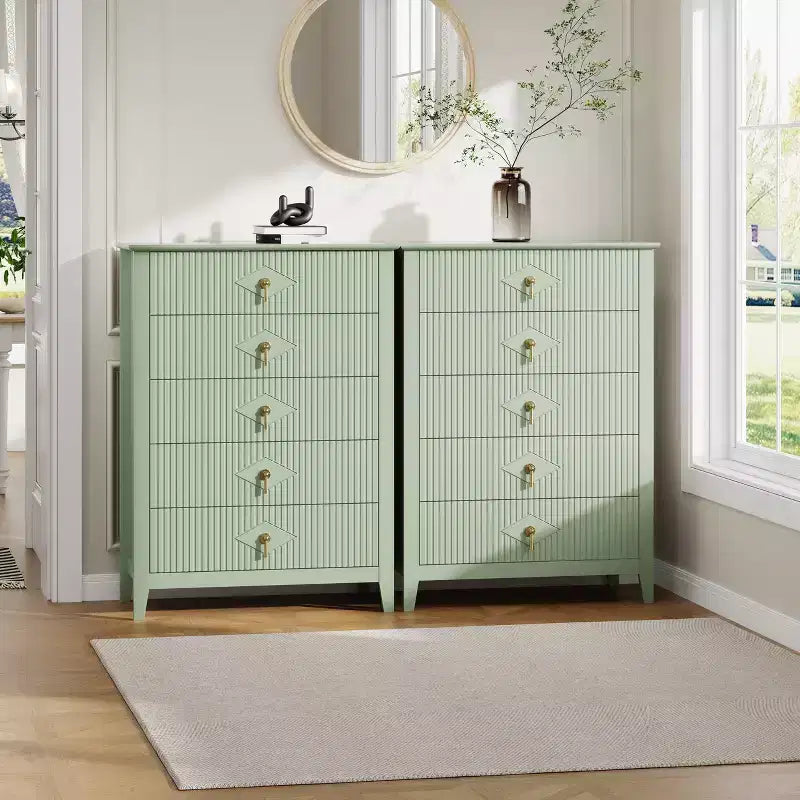 Fluted White Dresser for Bedroom, 43 Tall Storage Dresser Tower with 5 Drawers, Modern Chest of Drawers, Storage Organizer Unit for Closet, Entryway