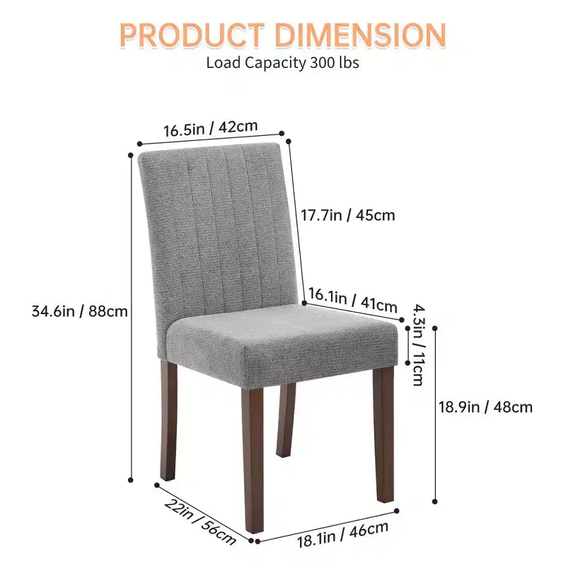 Dining chair set of 2 , upholstered striped tufted dining chair with wooden legs , kitchen chair with upholstered high back and adjustable feet