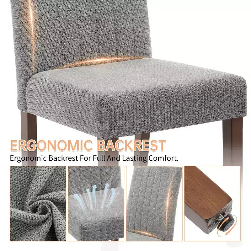 Dining chair set of 2 , upholstered striped tufted dining chair with wooden legs , kitchen chair with upholstered high back and adjustable feet