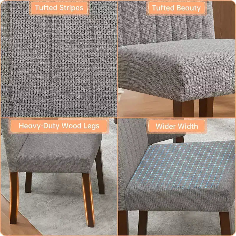 Dining chair set of 2 , upholstered striped tufted dining chair with wooden legs , kitchen chair with upholstered high back and adjustable feet