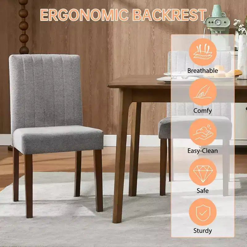 Dining chair set of 2 , upholstered striped tufted dining chair with wooden legs , kitchen chair with upholstered high back and adjustable feet