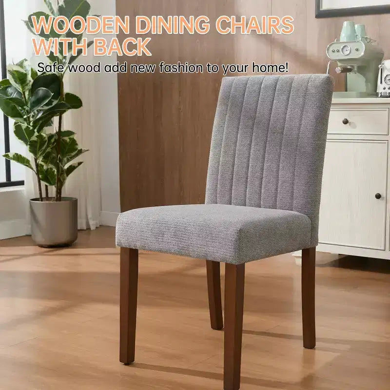 Dining chair set of 2 , upholstered striped tufted dining chair with wooden legs , kitchen chair with upholstered high back and adjustable feet