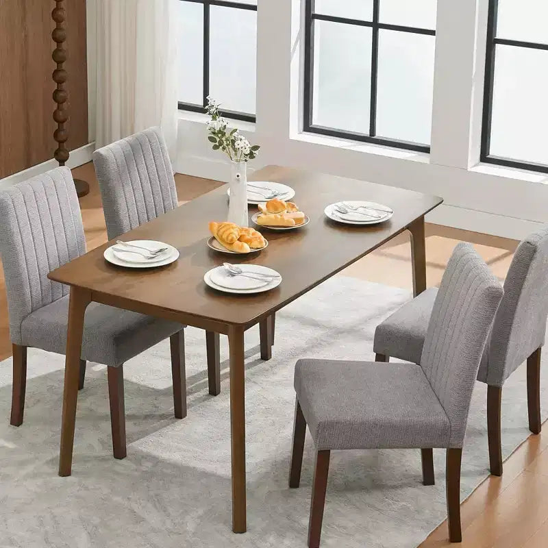 Dining chair set of 2 , upholstered striped tufted dining chair with wooden legs , kitchen chair with upholstered high back and adjustable feet
