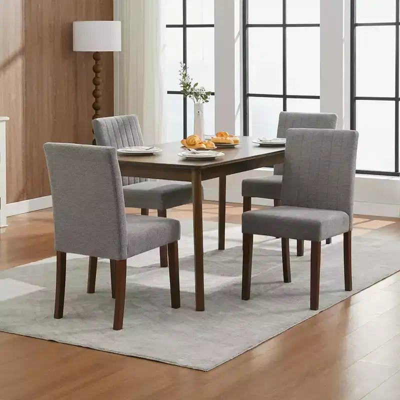 Dining chair set of 2 , upholstered striped tufted dining chair with wooden legs , kitchen chair with upholstered high back and adjustable feet
