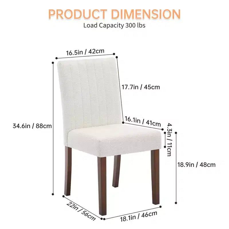 Dining chair set of 2 , upholstered striped tufted dining chair with wooden legs , kitchen chair with upholstered high back and adjustable feet