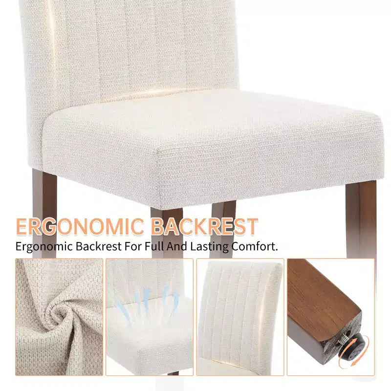 Dining chair set of 2 , upholstered striped tufted dining chair with wooden legs , kitchen chair with upholstered high back and adjustable feet