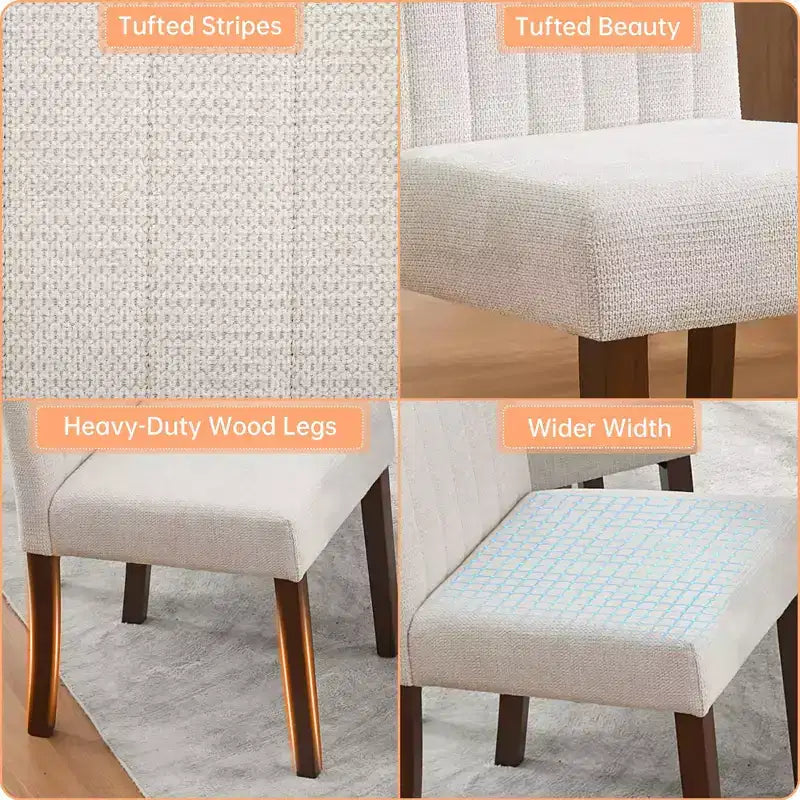 Dining chair set of 2 , upholstered striped tufted dining chair with wooden legs , kitchen chair with upholstered high back and adjustable feet