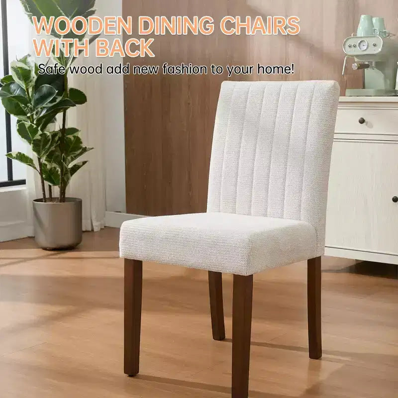 Dining chair set of 2 , upholstered striped tufted dining chair with wooden legs , kitchen chair with upholstered high back and adjustable feet