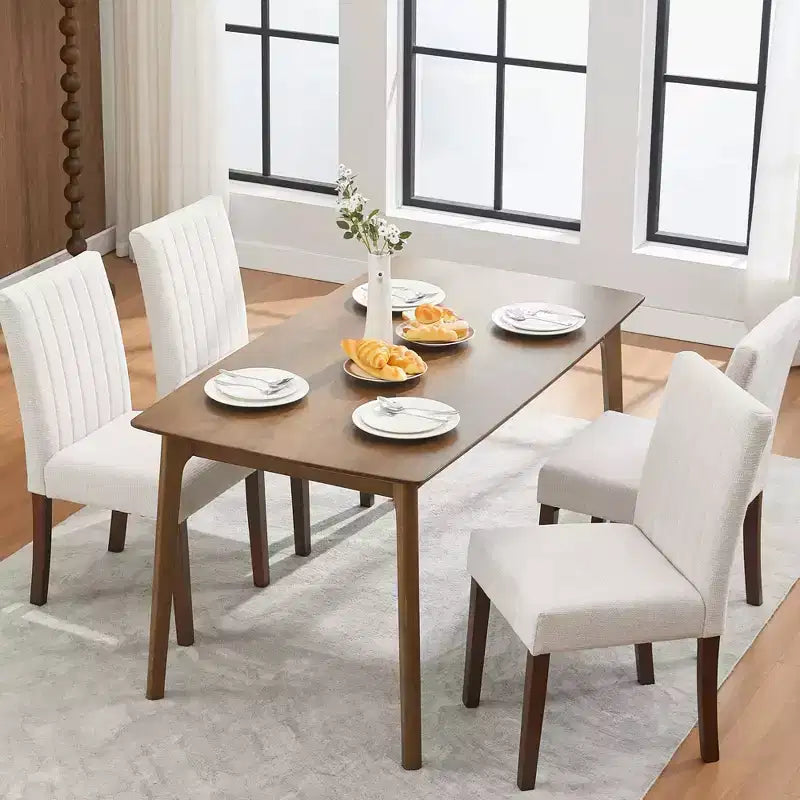 Dining chair set of 2 , upholstered striped tufted dining chair with wooden legs , kitchen chair with upholstered high back and adjustable feet