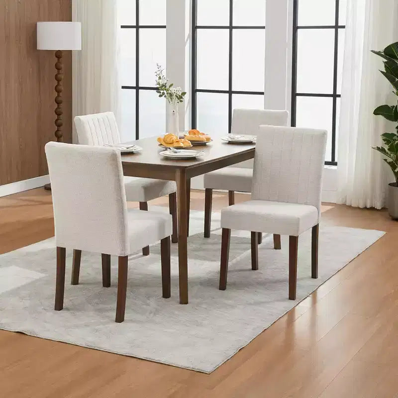 Dining chair set of 2 , upholstered striped tufted dining chair with wooden legs , kitchen chair with upholstered high back and adjustable feet