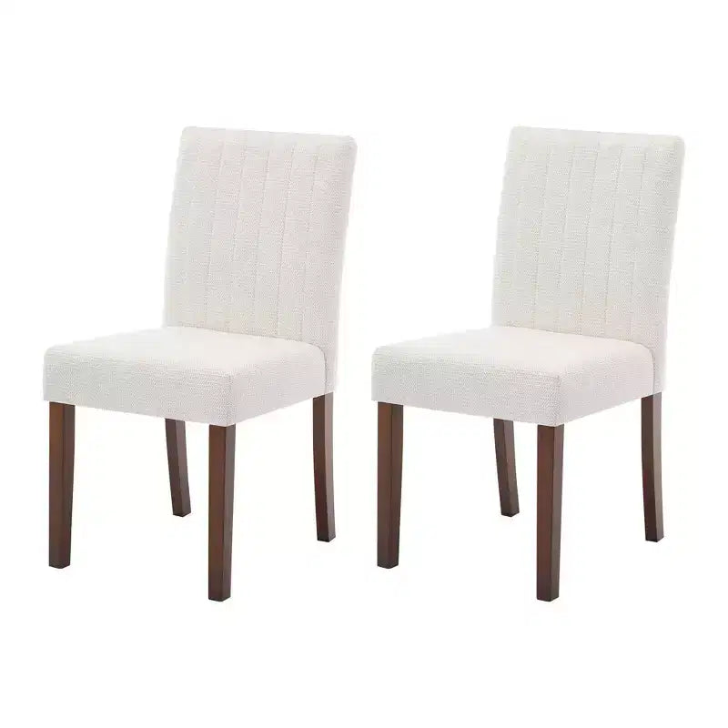 Dining chair set of 2, upholstered striped tufted dining chair with wooden legs, kitchen chair with upholstered high back and adjustable feet