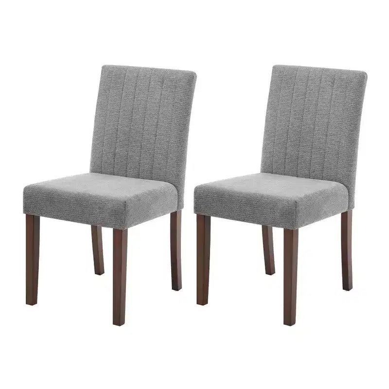 Dining chair set of 2 , upholstered striped tufted dining chair with wooden legs , kitchen chair with upholstered high back and adjustable feet