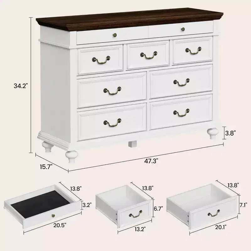 47 Wide 9 - Drawer Dresser Farmhouse Chest for Bedroom & Living Room Storage