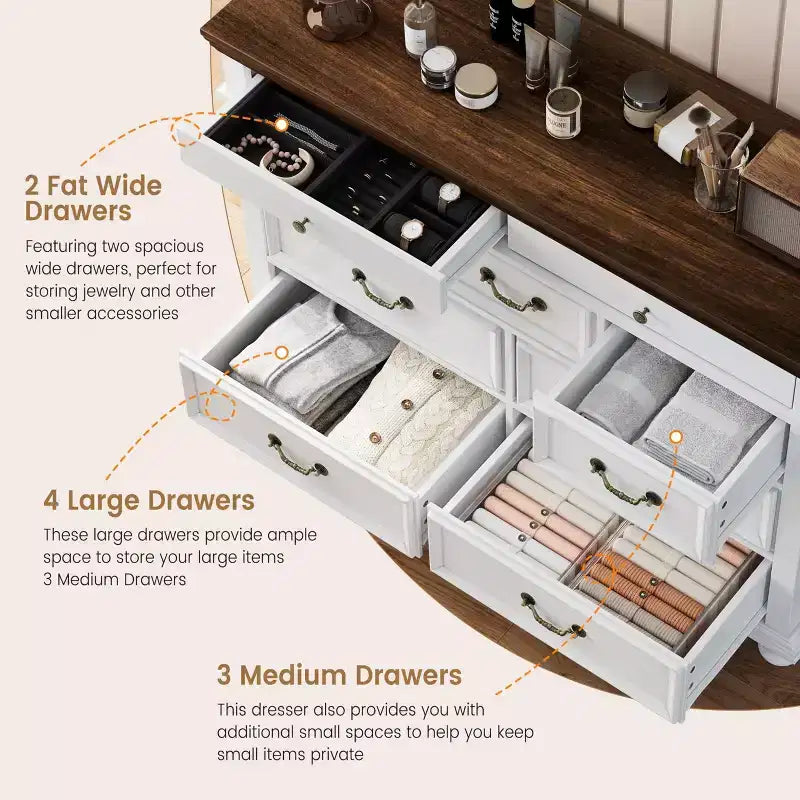 47 Wide 9 - Drawer Dresser Farmhouse Chest for Bedroom & Living Room Storage