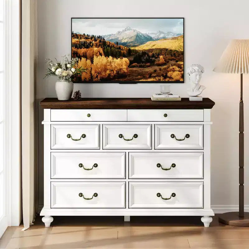 47 Wide 9 - Drawer Dresser Farmhouse Chest for Bedroom & Living Room Storage