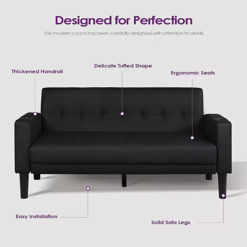 2 - Piece Sofa Couch , Modern Linen Upholstered Sofa , 2 - Piece Set (Loveseat & Chair) Sofa with Deep Seats for Living Room , Black