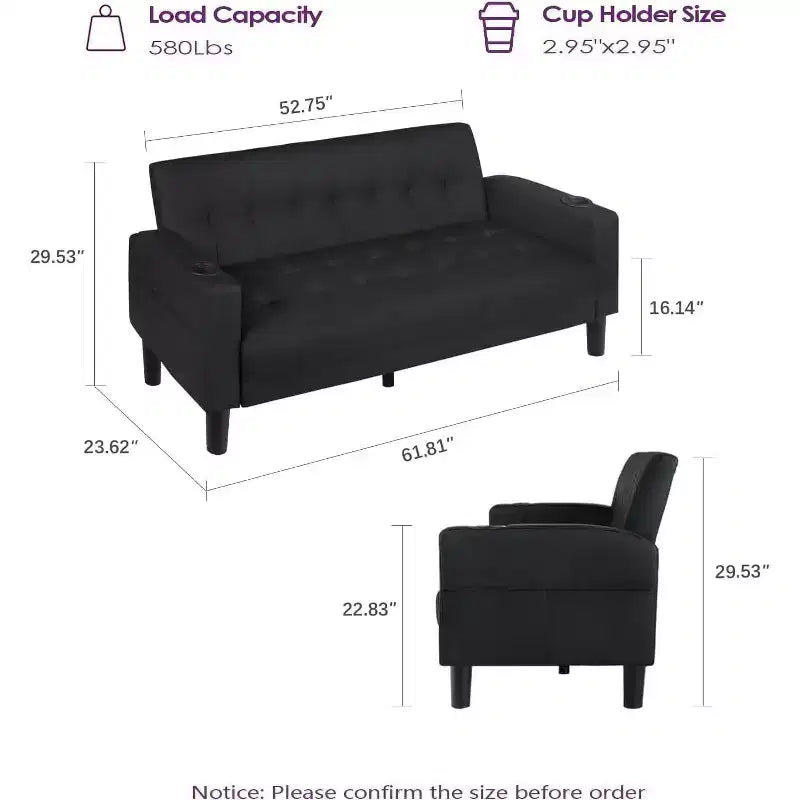 2 - Piece Sofa Couch , Modern Linen Upholstered Sofa , 2 - Piece Set (Loveseat & Chair) Sofa with Deep Seats for Living Room , Black