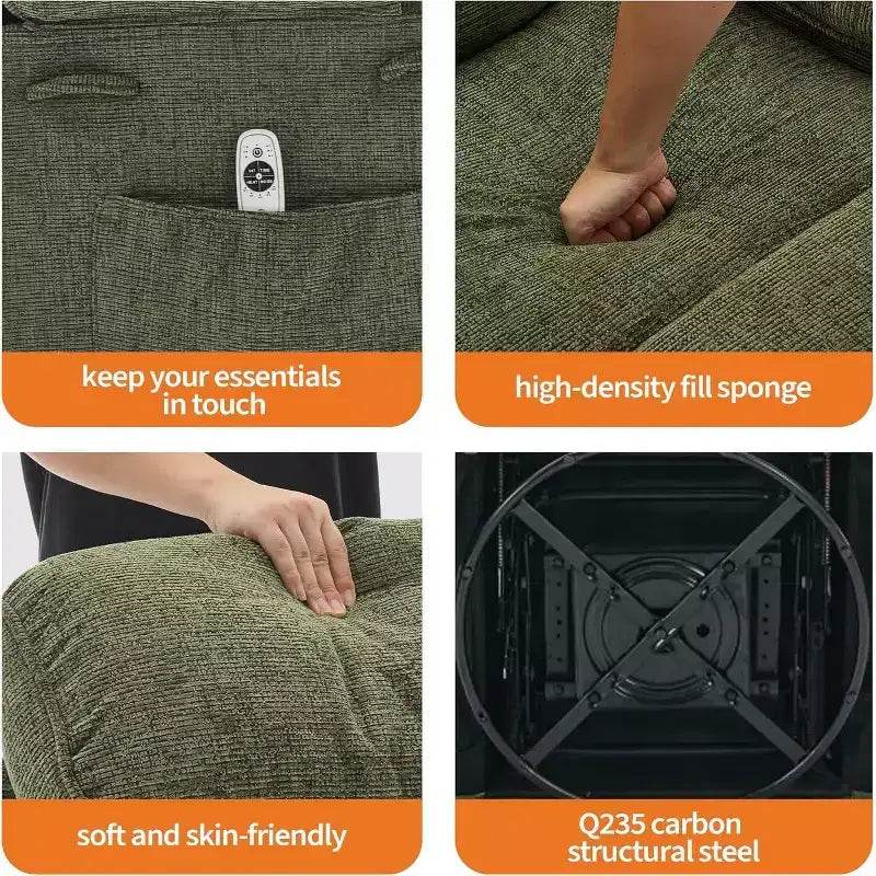 Massage Rocker Recliner with Heating , 360 Swivel Glider Recliner Chairs for Adults , Linen Nursery Chair with Side Pocket , Two Cup Holders