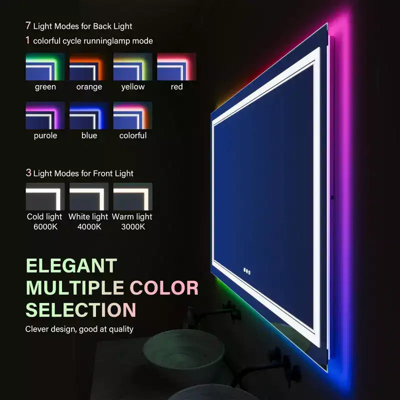 Bathroom Mirror , Anti - Fog Vanity Mirror with Color Changing Lights
