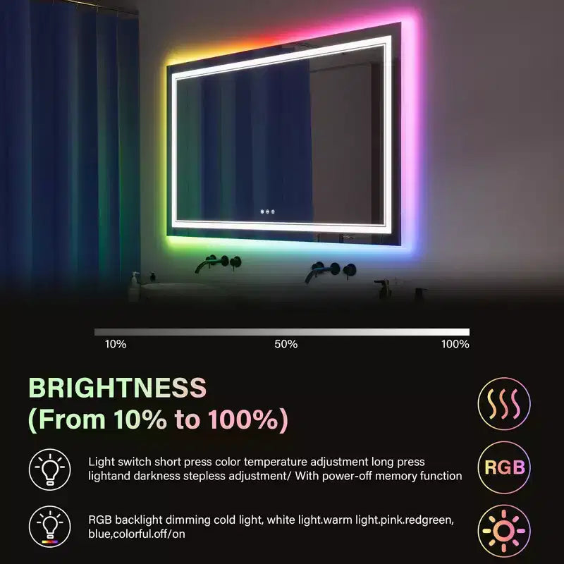 Bathroom Mirror , Anti - Fog Vanity Mirror with Color Changing Lights