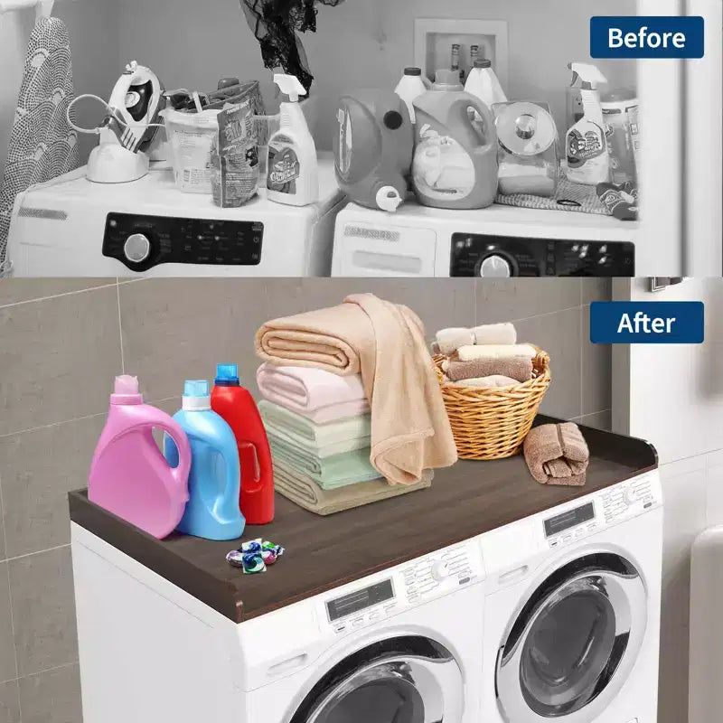 Washer Dryer Countertop , 54x27.5 Inches Waterproof Wood Laundry Topper - Edge Railing , Non - Slip for Laundry Room Organization
