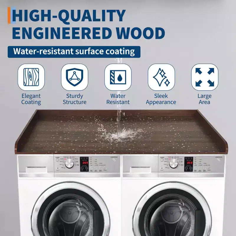 Washer Dryer Countertop , 54x27.5 Inches Waterproof Wood Laundry Topper - Edge Railing , Non - Slip for Laundry Room Organization