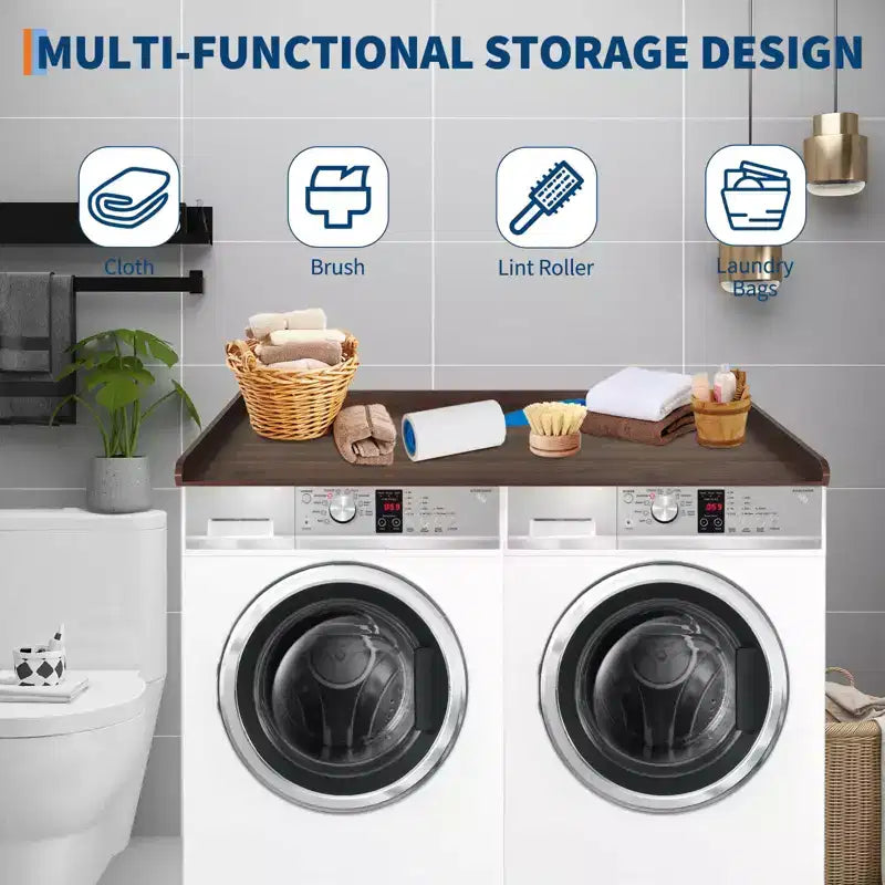 Washer Dryer Countertop , 54x27.5 Inches Waterproof Wood Laundry Topper - Edge Railing , Non - Slip for Laundry Room Organization