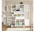 Tall Kitchen Pantry Storage Cabinet with Microwave Stand Modern, Wood Buffet Sideboard with Hutch, Cupboard with Drawers and Shelves White