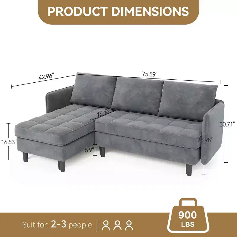 Modern Reversible 3 - Seat Sofa , Convertible Sectional Couch , L - Shaped Storage Sofa , Space - Saving for Living Room