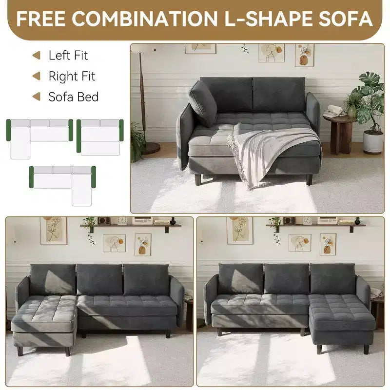 Modern Reversible 3 - Seat Sofa , Convertible Sectional Couch , L - Shaped Storage Sofa , Space - Saving for Living Room