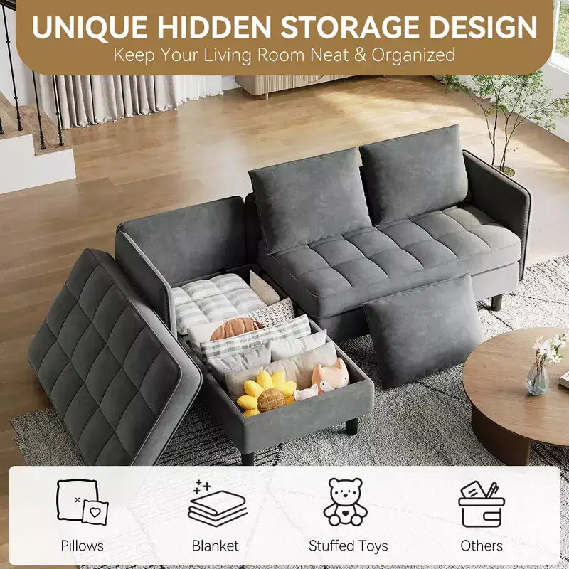 Modern Reversible 3 - Seat Sofa , Convertible Sectional Couch , L - Shaped Storage Sofa , Space - Saving for Living Room