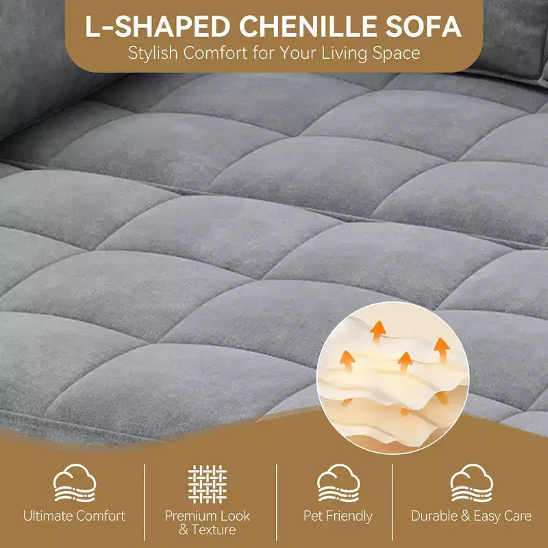Modern Reversible 3 - Seat Sofa , Convertible Sectional Couch , L - Shaped Storage Sofa , Space - Saving for Living Room