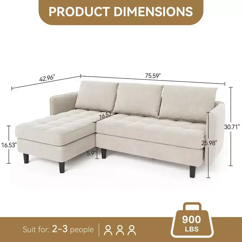 Modern Reversible 3 - Seat Sofa , Convertible Sectional Couch , L - Shaped Storage Sofa , Space - Saving for Living Room