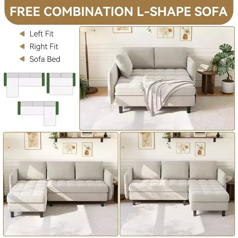 Modern Reversible 3 - Seat Sofa , Convertible Sectional Couch , L - Shaped Storage Sofa , Space - Saving for Living Room