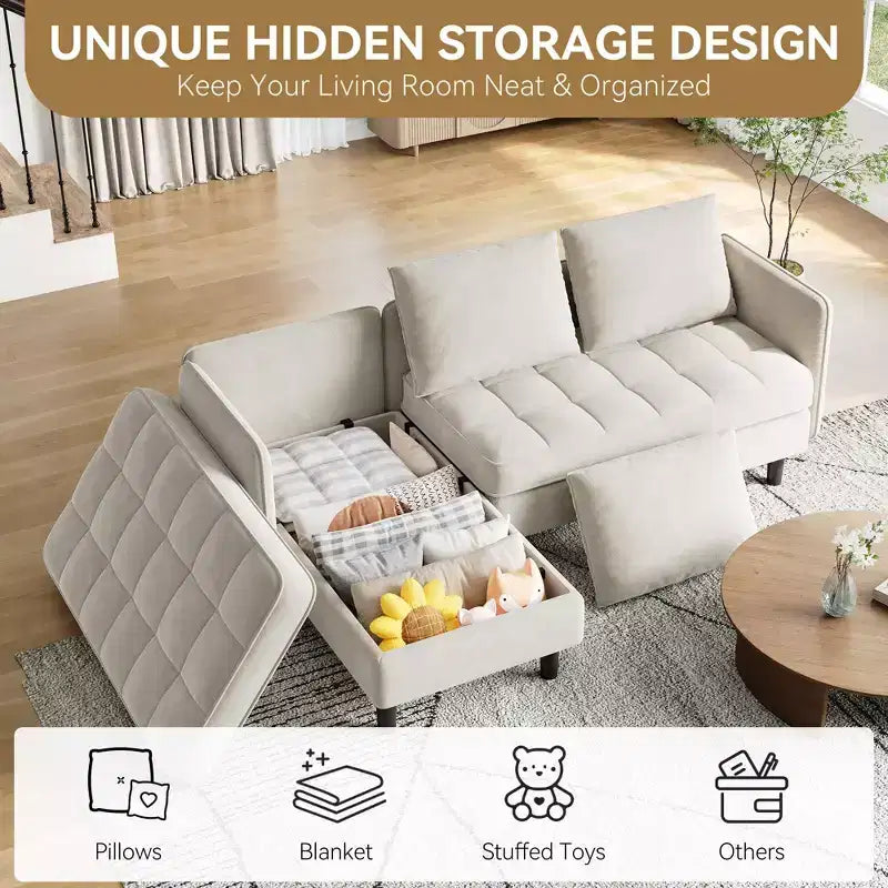 Modern Reversible 3 - Seat Sofa , Convertible Sectional Couch , L - Shaped Storage Sofa , Space - Saving for Living Room