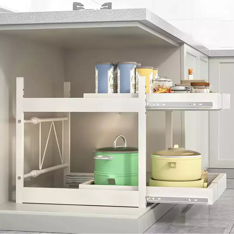Kitchen Pull Out Drawers for Cabinets , 2 - Tier Adjustable Slide Out Organizer , Under Cabinet Pots and Pans Storage Rack , Heavy - Duty Carbon Steel