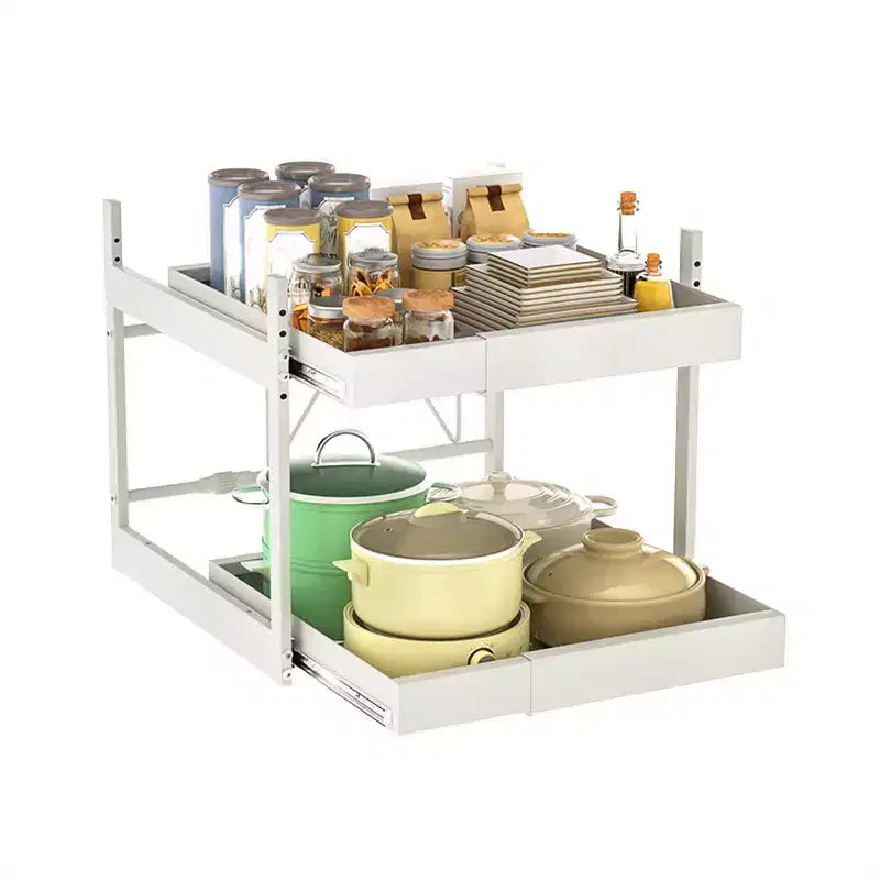 Kitchen Pull Out Drawers for Cabinets , 2 - Tier Adjustable Slide Out Organizer , Under Cabinet Pots and Pans Storage Rack , Heavy - Duty Carbon Steel